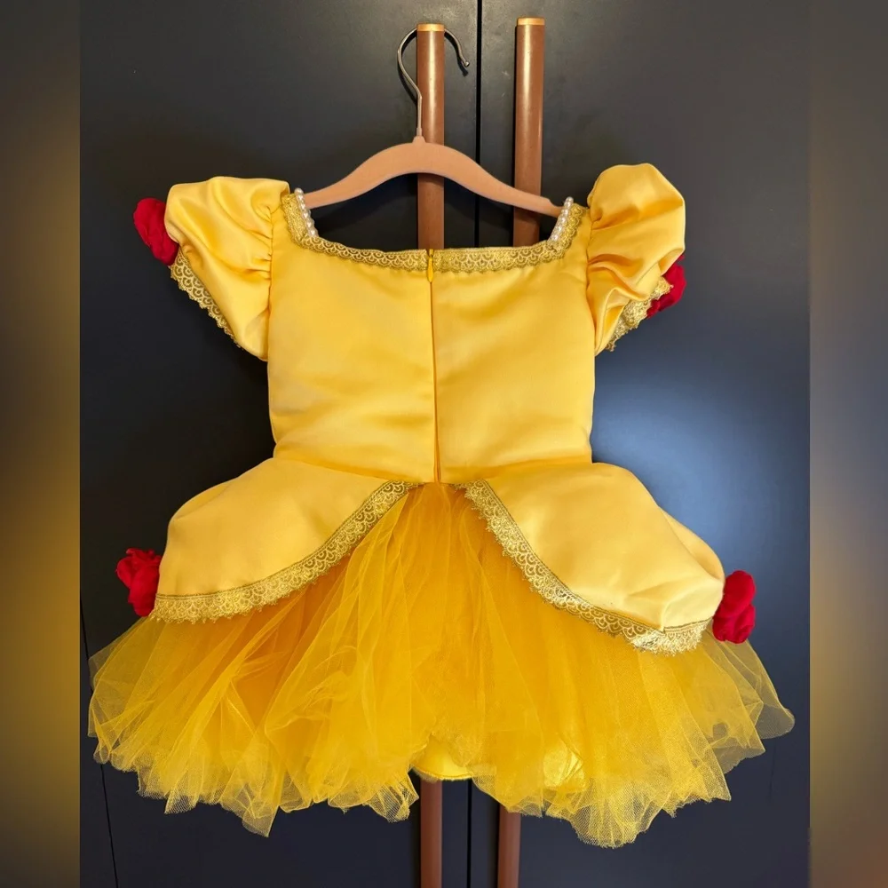 Yellow Princess Dance Costume with Red Rose Accent